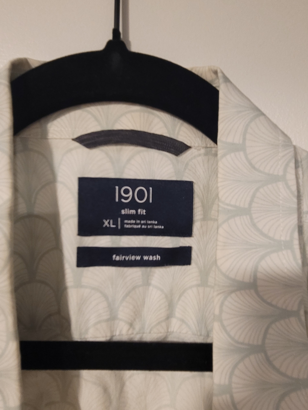 1901 Men's Slim Fit Shirt in Light Blue and White Fan Pattern - XL